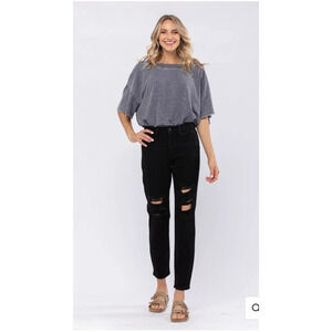 Judy Blue Women 7/28 Black Distressed "Boyfriend Fit" Denim Jeans JB82161BK